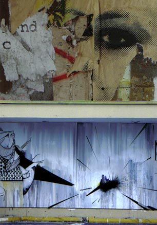 Graffiti, browns above blues