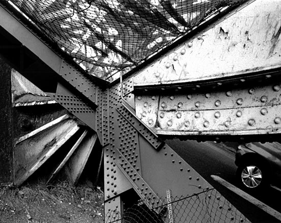 125th Street rivets, New York City B&W steel beams, rivets and car wheel