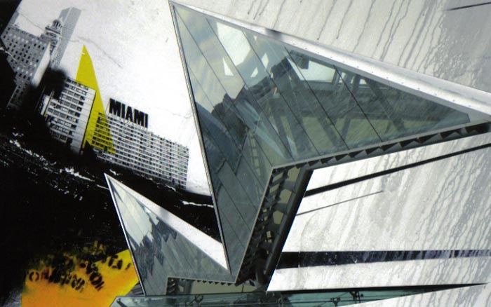 Grey and yellow graffiti with grey-green glass