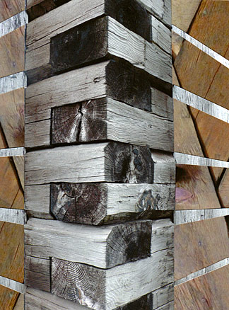 Weather wood construction, Port Royal, Nova Scotia End grain of lumber, detail of building construction, gray from exposure