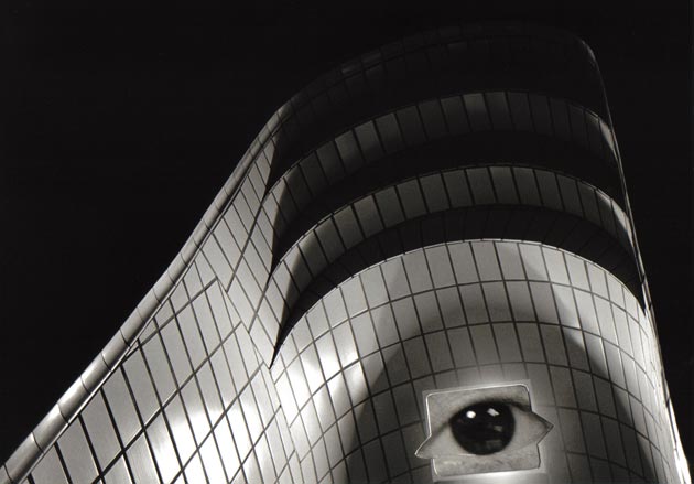 Tiled arch in the tube, London England B&W tiled arch with inset eye