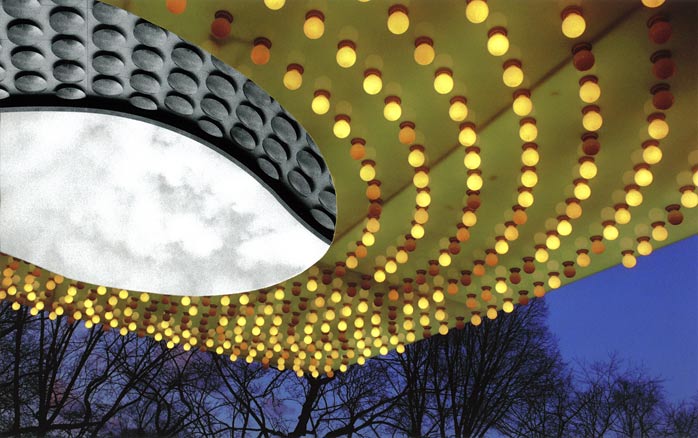 Evening sky, marquee with lights